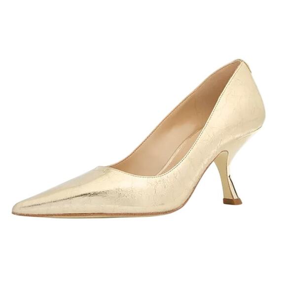 Michael Kors Womens Luna Mid Pumps US 6M EU 36.5 Gold Leather NIB - Picture 1 of 12